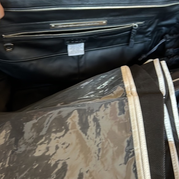 Bodhi large black Leather Coated Linen Trim Weekender Duffle Overnight Bag - Picture 3 of 12